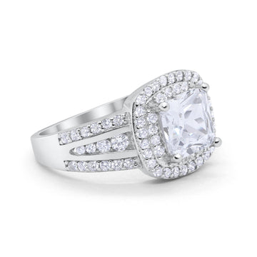 Halo Art Deco Wedding Ring Princess Cut Round Simulated CZ 925 Sterling Silver